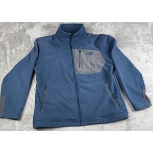 The North Face Men's Large Blue Full Zip Fleece Jacket Grey Overlay Pocket L/G